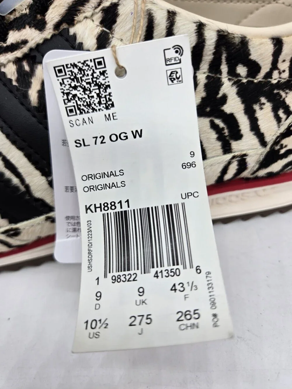 adidas Women's SL 72 OG KH8811 Zebra Print Shoes Size 10.5
